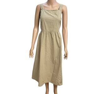 Tommy Hilfiger Khaki Midi Dress Large Poplin A-line Preppy Minimalist READ